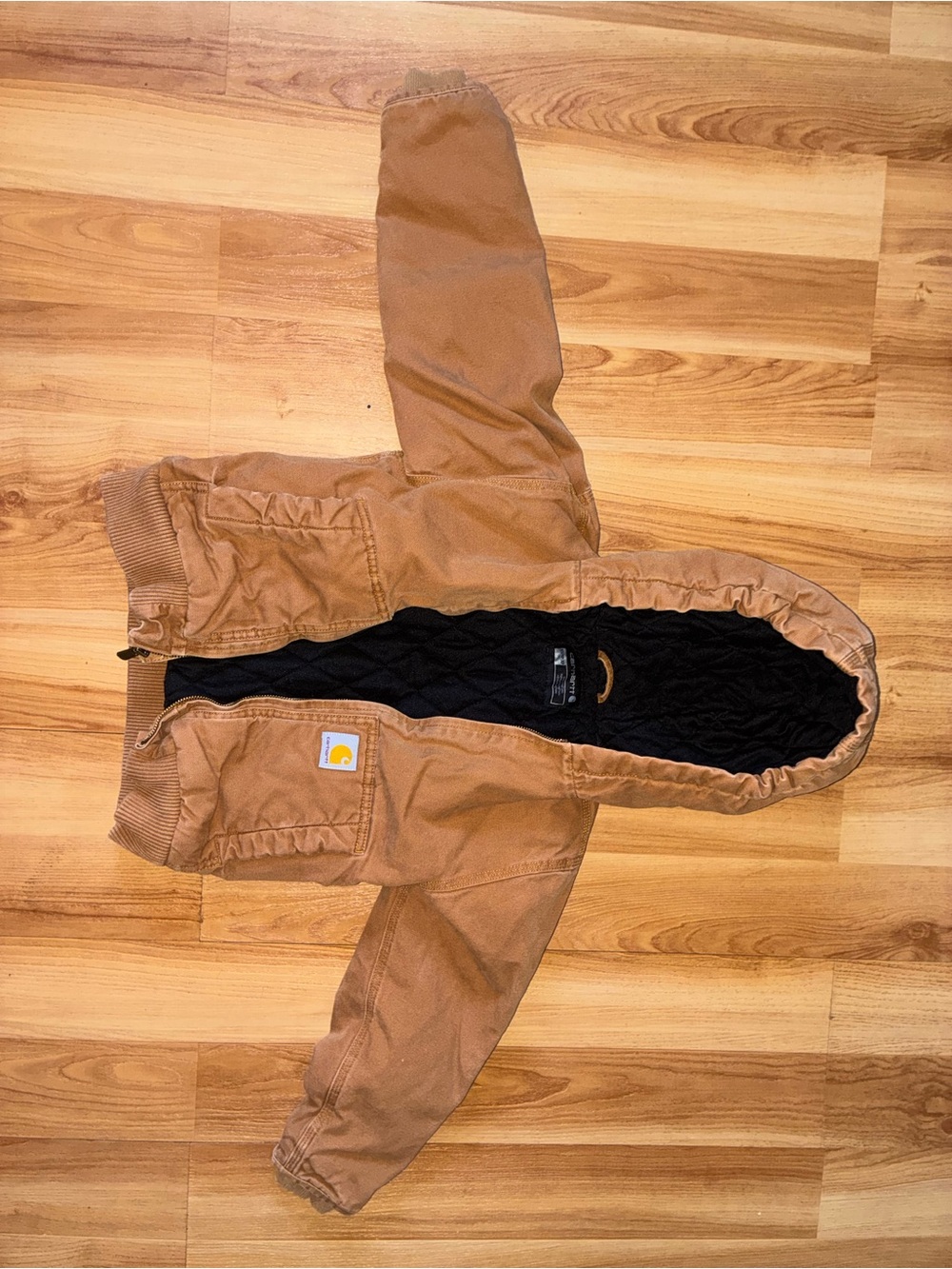 Carhartt Tan Brown Quilted-Lined Hooded Work Jacket